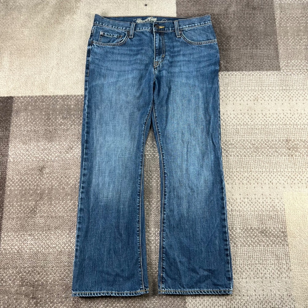 Old Navy Mens Bootcut Jeans 33x30 Medium Vintage Blue Denim Whiskering Boho